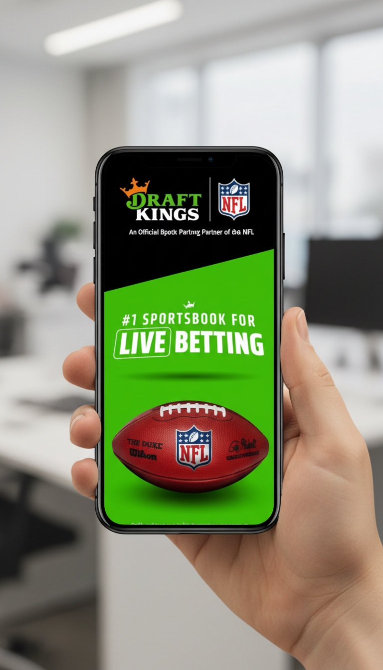 DraftKings app showing #1 Sportsbook for Live Betting with NFL partnership