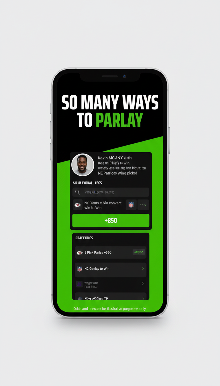 DraftKings app So Many Ways to Parlay screen with Kevin Hart and parlay picks