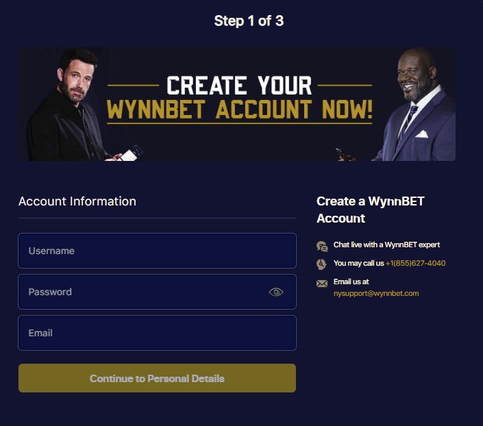 WynnBet NY Sportsbook Registration Form