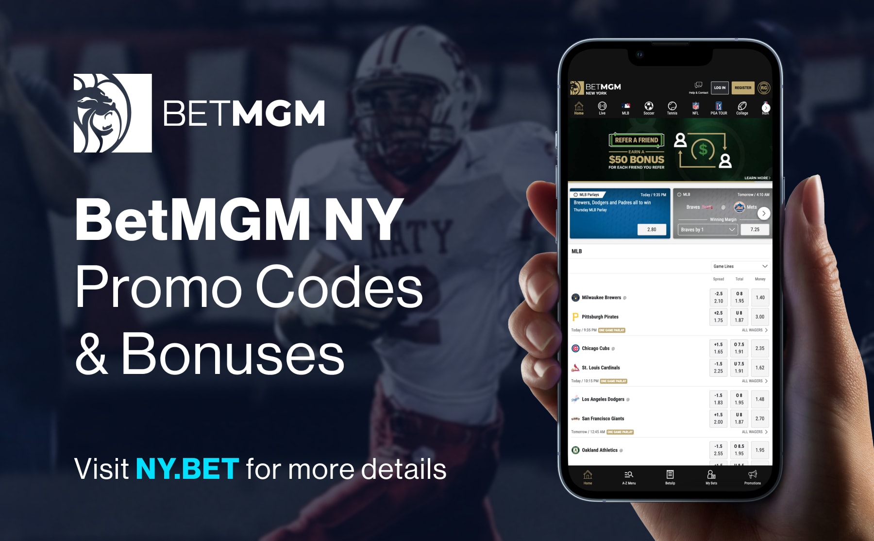 BetMGM Sportsbook New York welcome offer banner - Up to $1,500 First Bet Protection - promo code NYMGM - new customers 21+ NY only