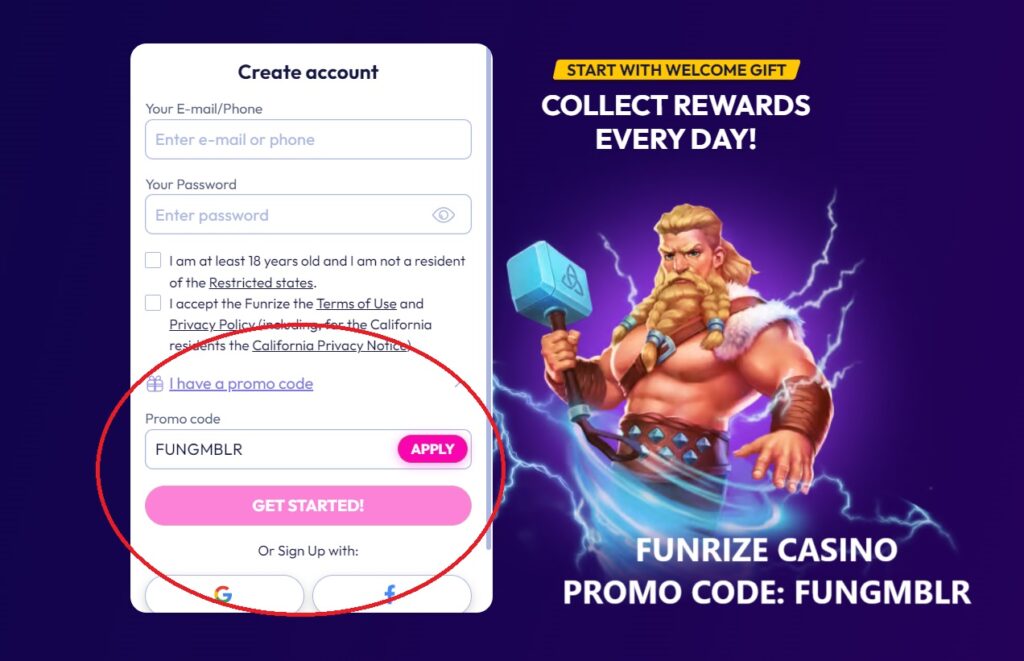 FunRize Casino Promo Code