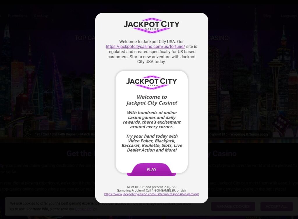 JackpotCity Casino Bonus NJ and PA