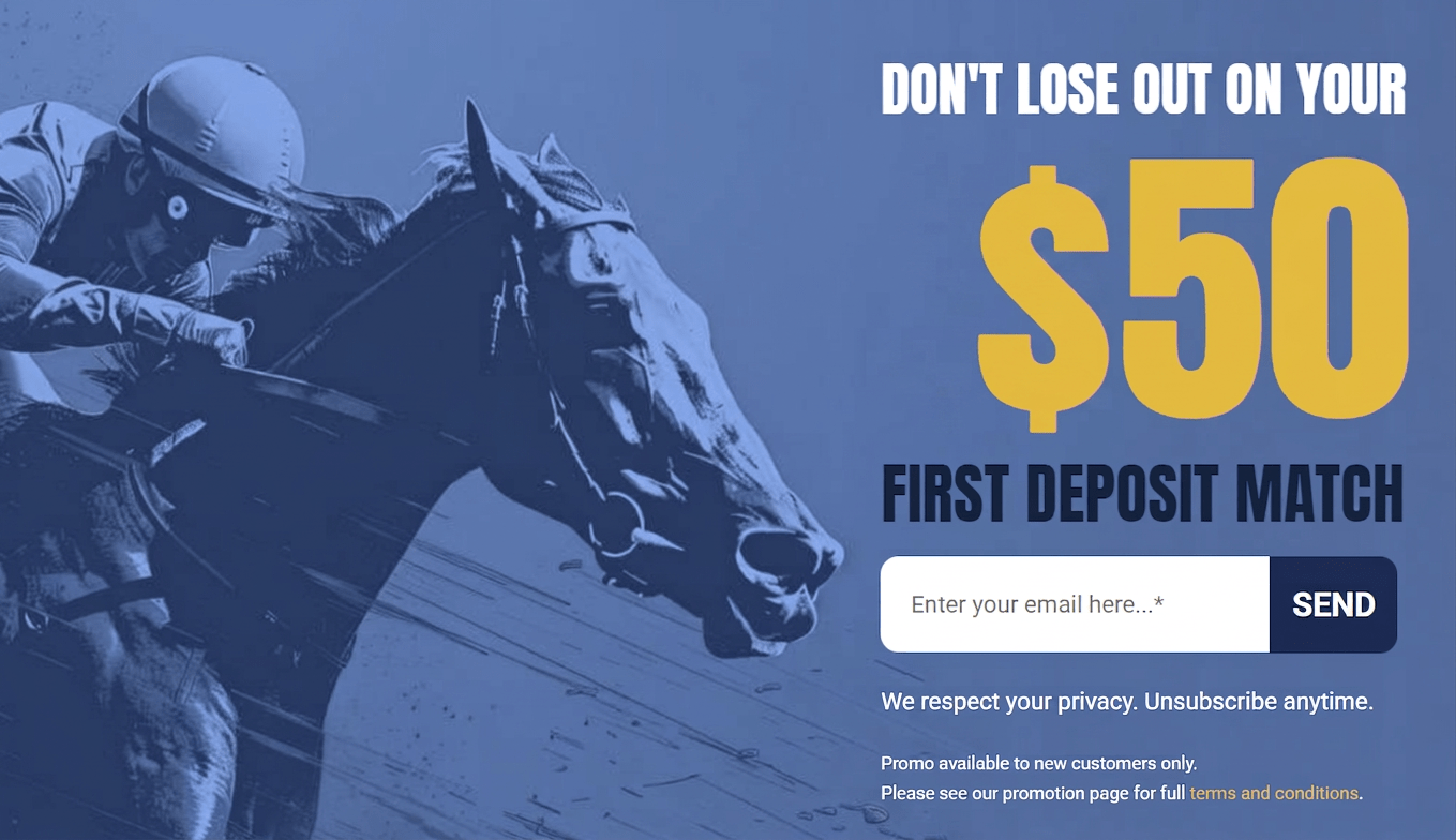 AmWager $50 Deposit Match horse racing promo