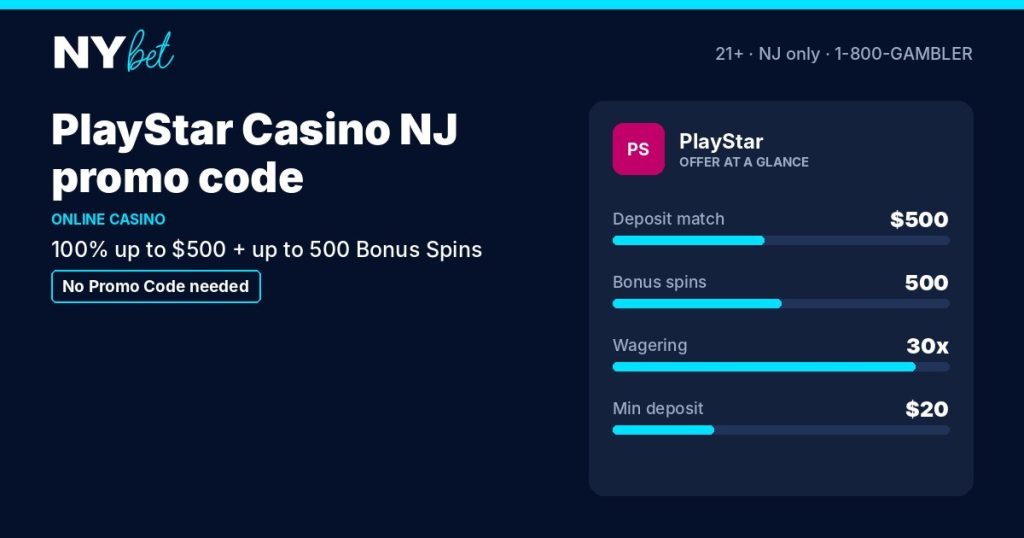 PlayStar Casino NJ promo code: 100% up to $500 plus 500 Bonus Spins